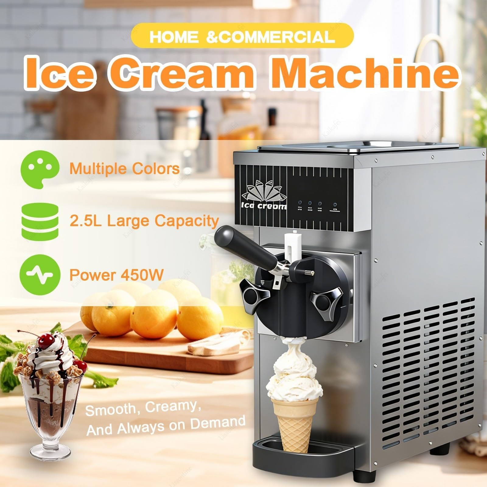 Komercyjna maszyna do lodów Soft Serve - panel LCD, automatyczne czyszczenie, chłodzenie wstępne, ekspres do lodów na blacie dla restauracji i sklepów z deserami