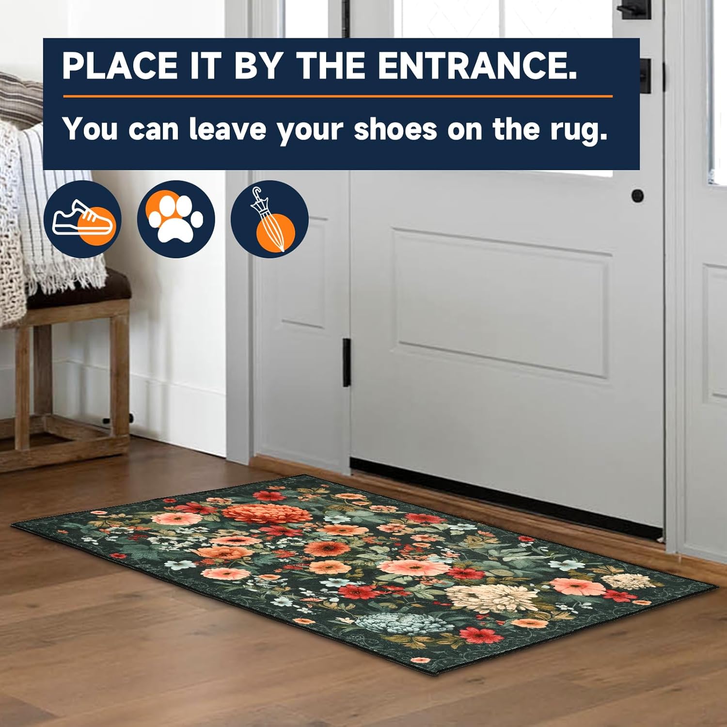2x3 Vintage Floral Rug for Entryway, Washable Non Slip Low Pile Door Mat, Soft Small Accent for Kitchen, Bedroom, Bathroom - Image 6