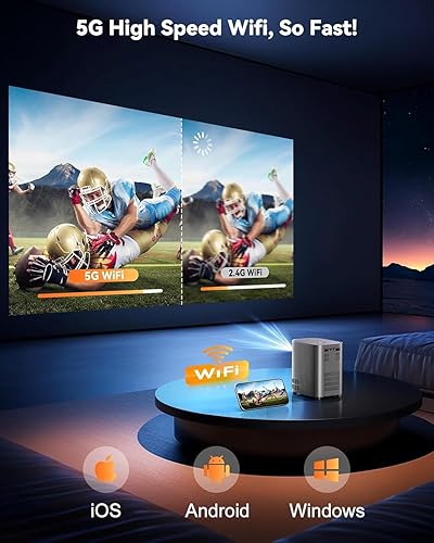 Miniatura 4 de Proyector de película para exteriores, mini proyector de 1080P con enfoque eléctrico de 2 segundos, WiFi 5G y altavoz Bluetooth, proyector portátil