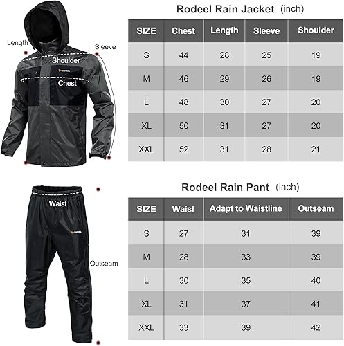 Miniatura 11 de Rodeel Traje de lluvia de pesca impermeable para hombres (traje de chaqueta y pantalón de equipo de lluvia)