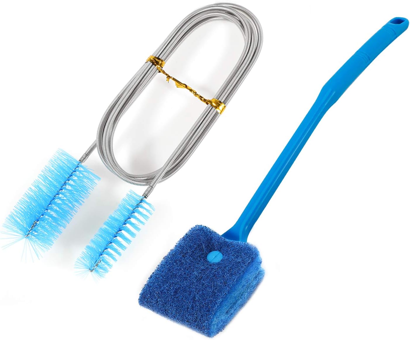 TAGVO Aquarium Cleaning Brush Set - Water Hose Double Ended Brush & Algae Sponge Brush for Glass Aquarium Fish Tank