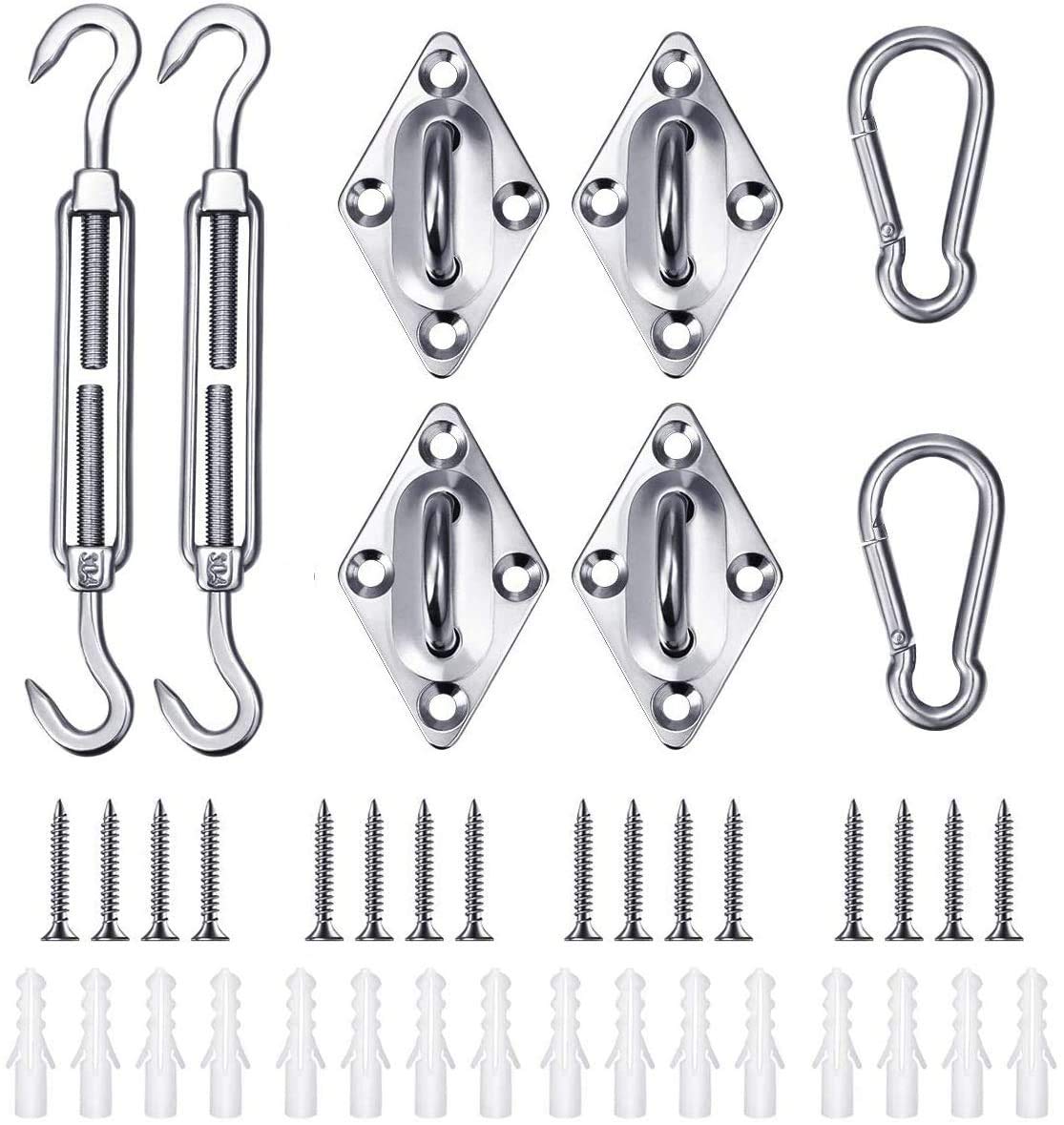 POFET 5mm 304 Stainless Steel Shade Sail Hardware Kit for Rectangle and Square Sun Shade Sail Installation