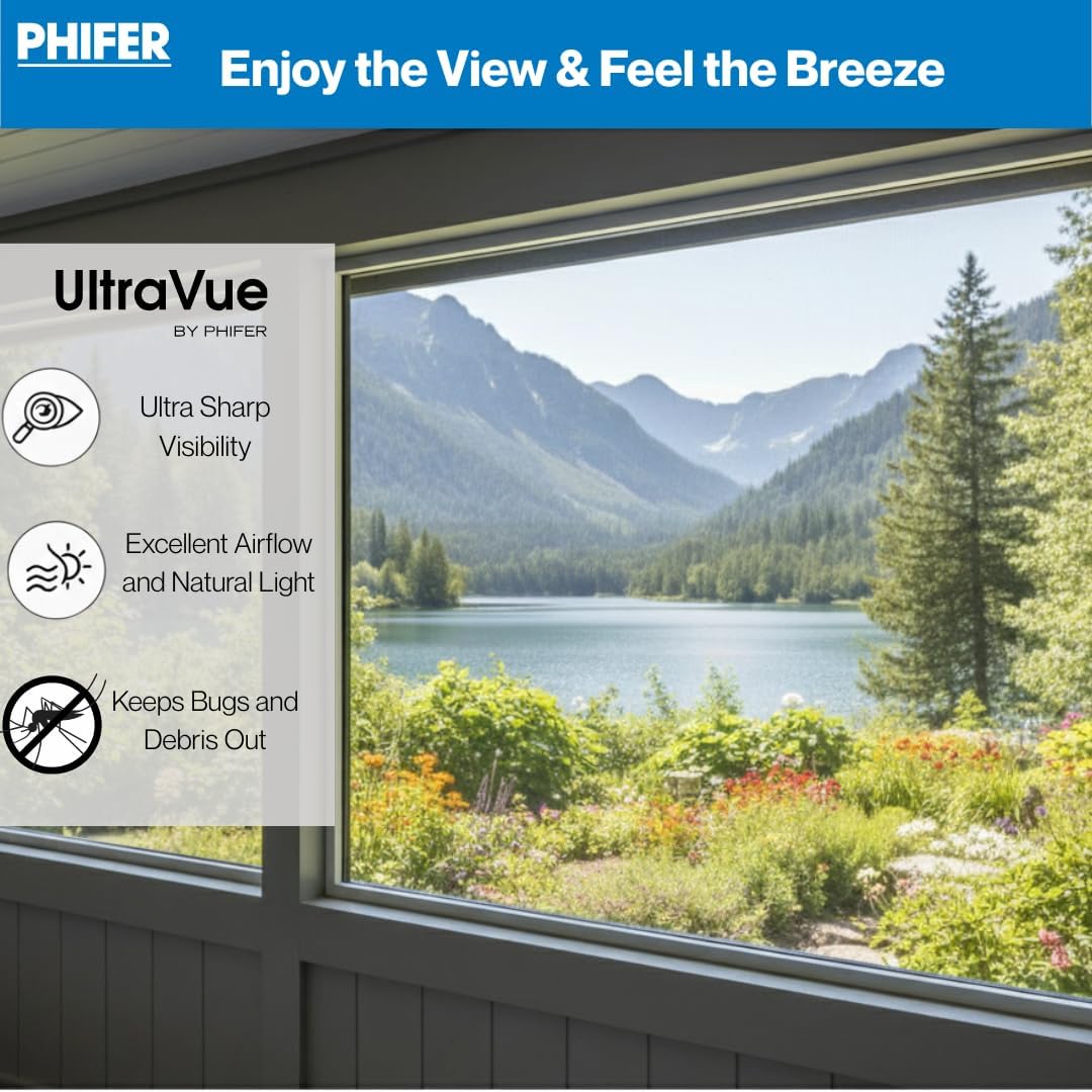 Phifer UltraVue2 High-Visibility Screen Mesh Roll for Window, Porch, Patio Door (36 in x 100 ft) - Nearly Invisible Window Screen Replacement - Patio Screen Mesh Porch Screening Rolls, Black
