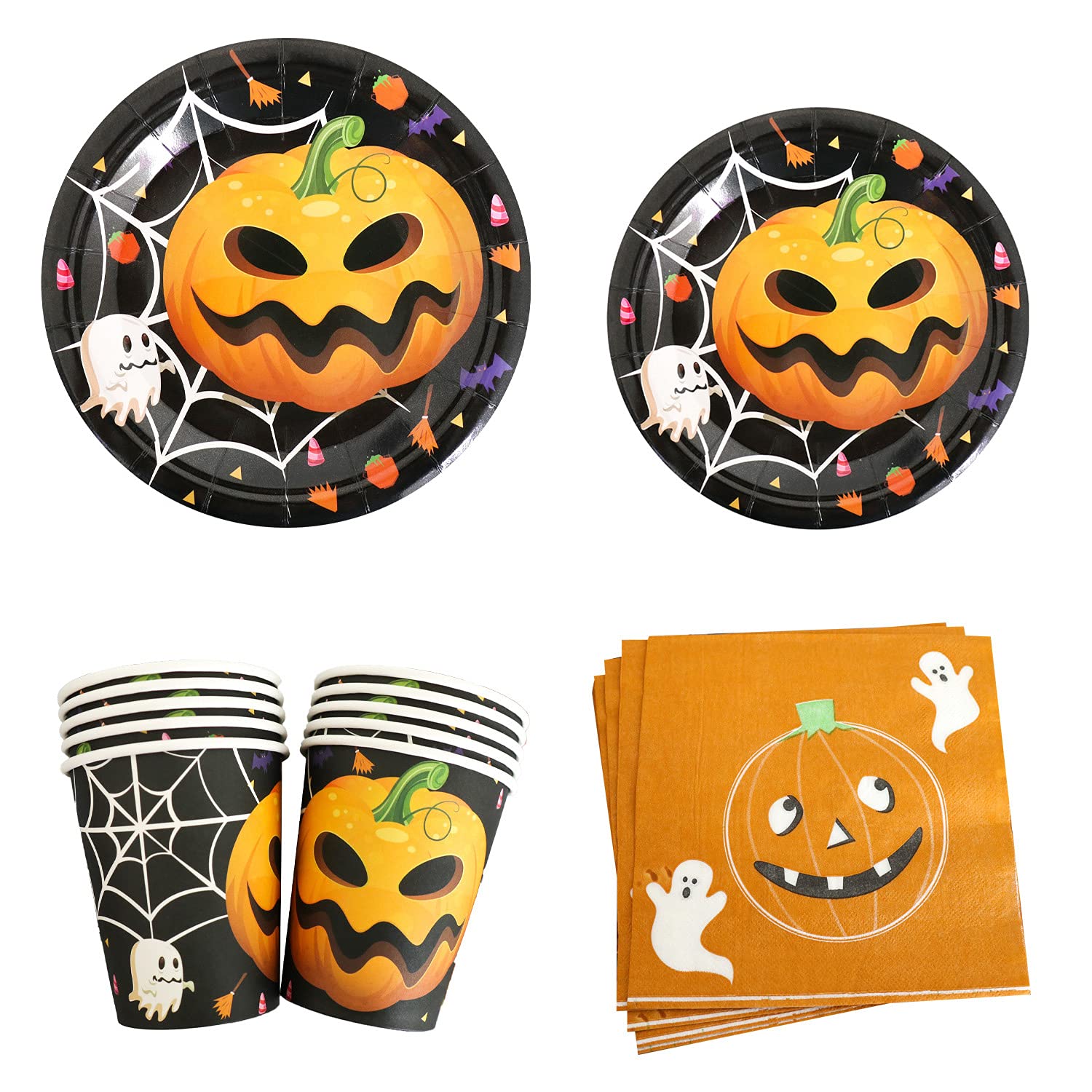 50 Pcs Halloween Party Supplies Plates Cups Napkins - Suitable for Halloween, Cosplay Theme Party Decoration, Wedding Birthday Party Decoration Tableware Set