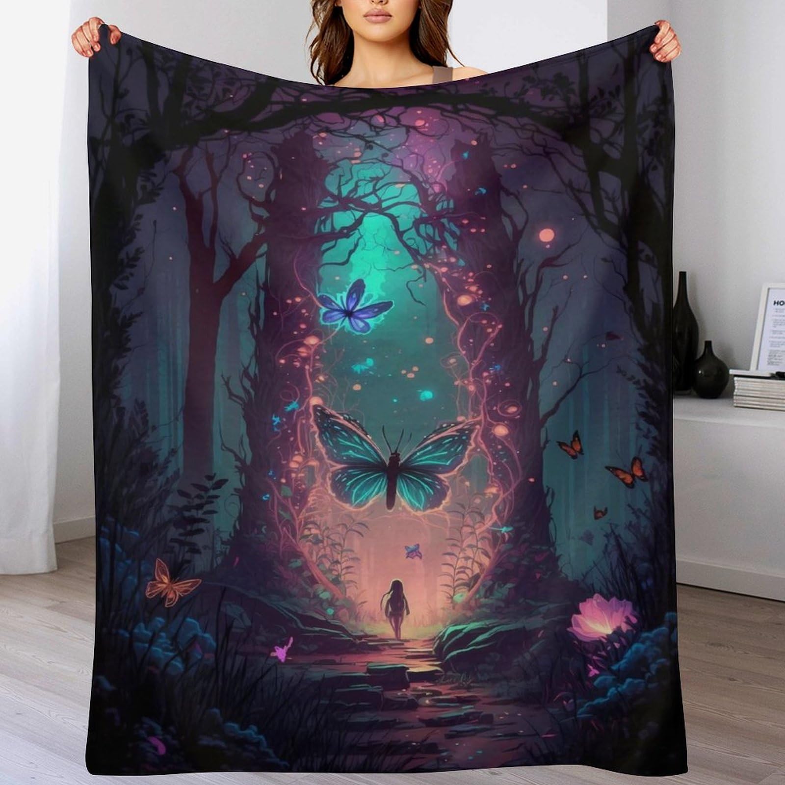 Couverture papillon chaude lavable grand plaid lit 180x200