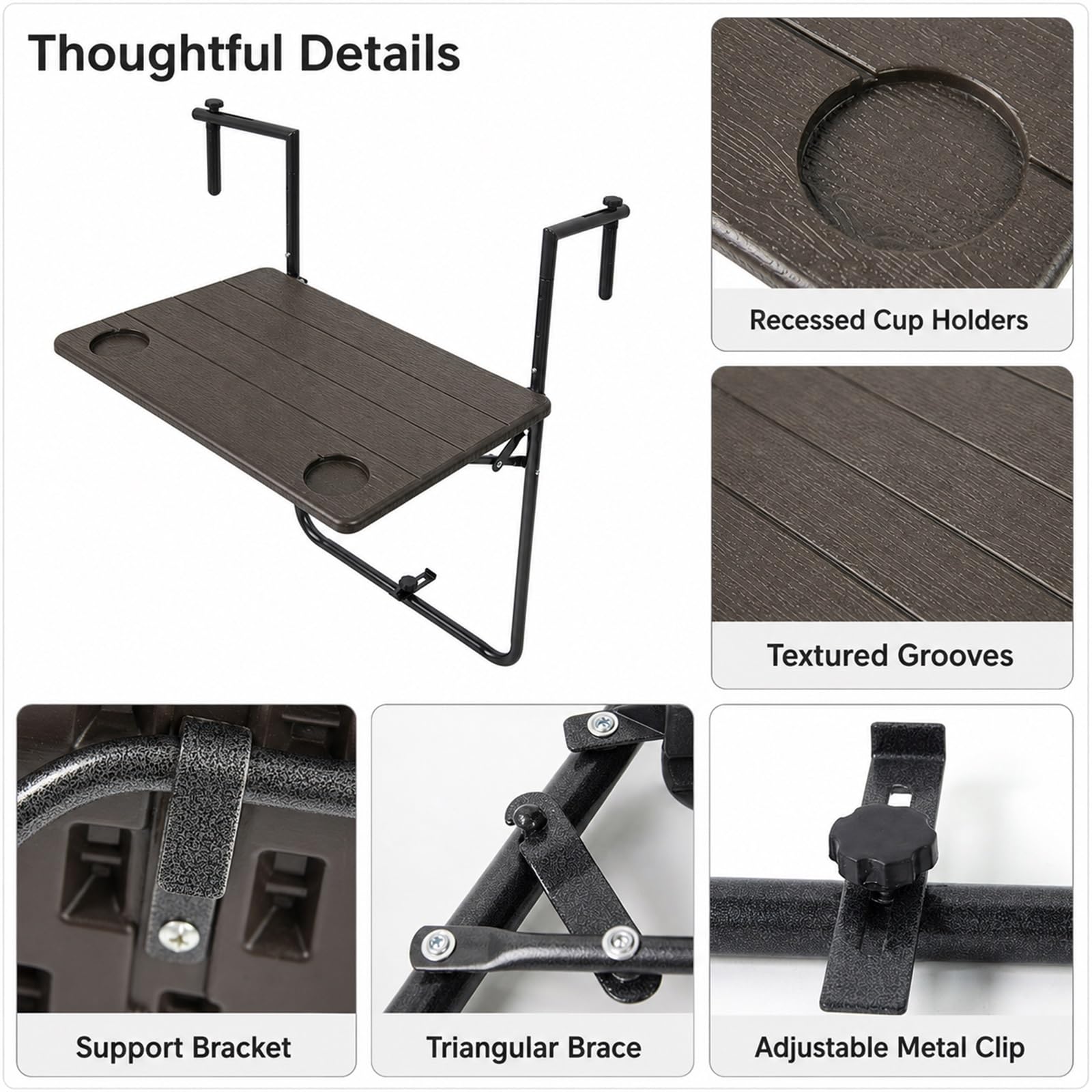 BalkongeläNder HäNgetisch BalkonhäNgetisch Klappbar Balkontisch Zums EinhäNgen Holz Platzsparender Multifunktional für Außenbereich,Garten,Büro,Patio,kleine Räume Outdoor
