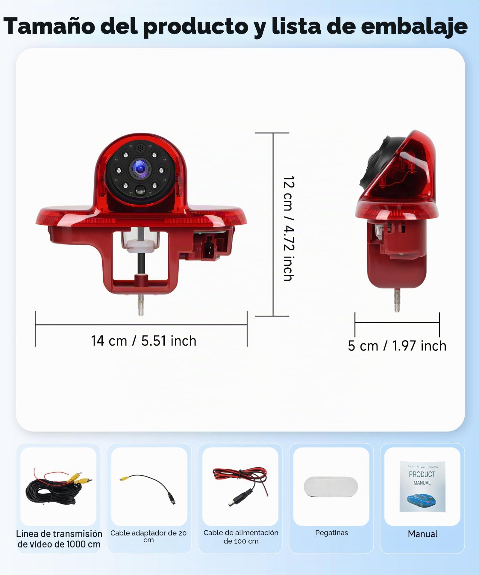 Rimoody Cámara para Tercera Luz de Freno para Renault Trafic/Opel Combo/Opel Vivaro 2001-2014, Cámara de Visión Trasera Visión Nocturna IR, Resistente al Agua IP67/Ángulo Ajustable/Línea inversa