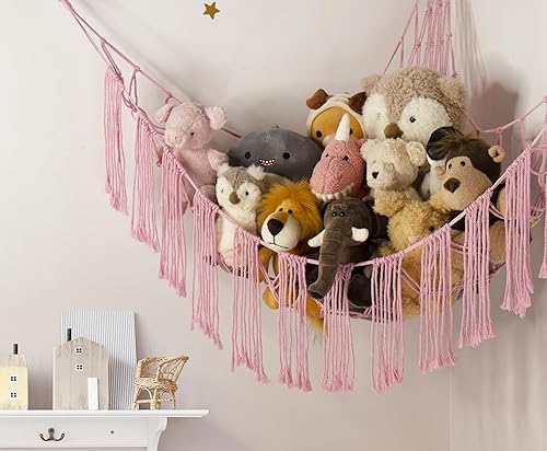Miniatura 2 de Hamaca de peluche con luz LED, soporte de almacenamiento de juguetes, bonita decoración de habitación rosa para adolescentes y niñas, lindas cosas