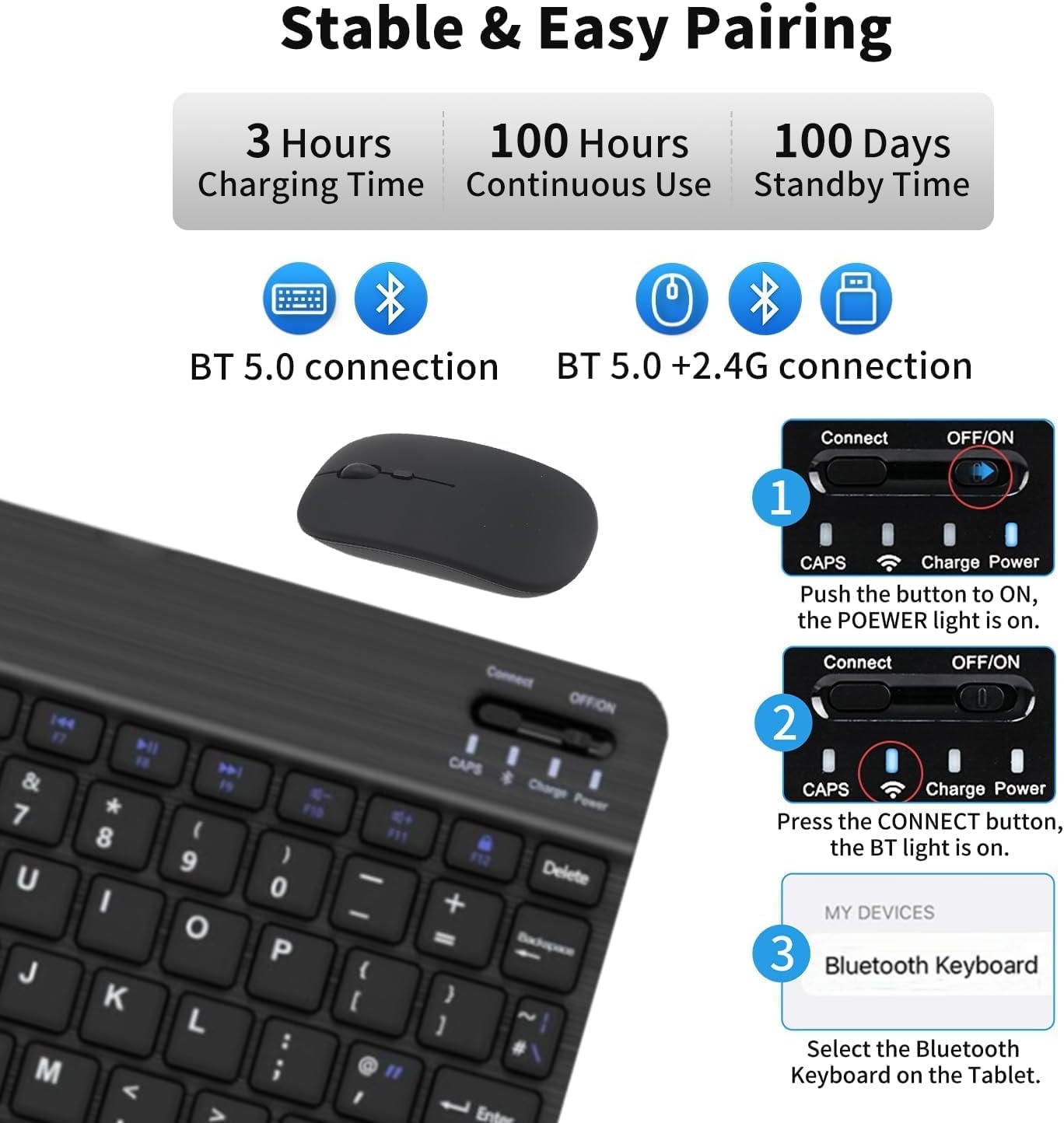 Paceray Keyboard Case with Mouse for Samsung Galaxy Tab A9+ (SM-X210 X216 X218) 2023/A11+ 2025 11 Inch 5G, Detachable Magnetic Wireless Keyboard, Slim Cover with S Pen Holder, Auto Sleep/Wake (Black)