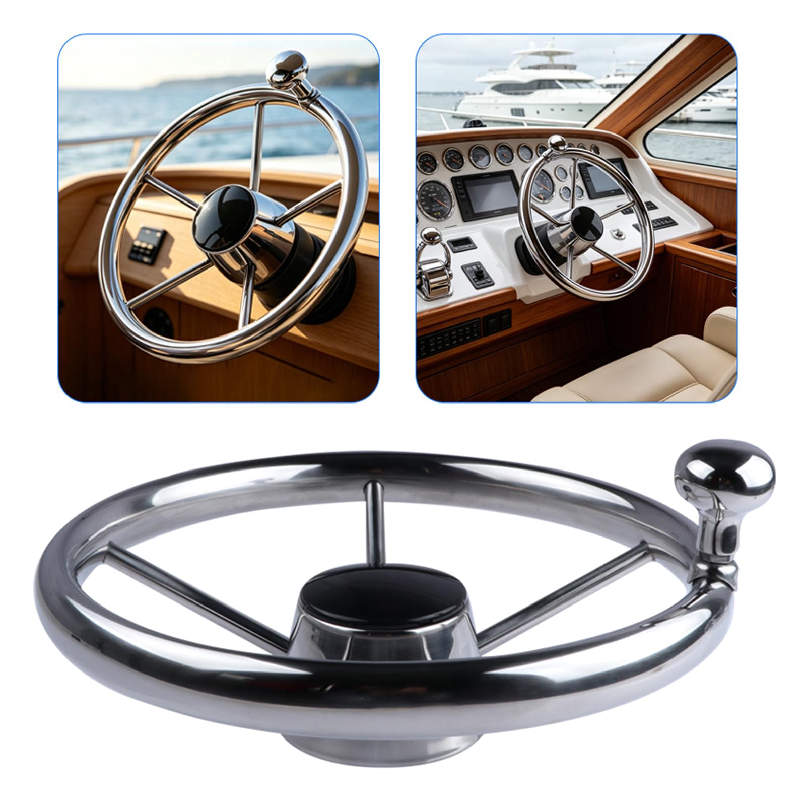 11-Zoll Marine Lenkrad mit, polierte Edelstahl Helm Hardware für Yacht Refit, Bootssteuerungs Upgrade, Hardware für den Einsatz in Fischereifahrzeugen
