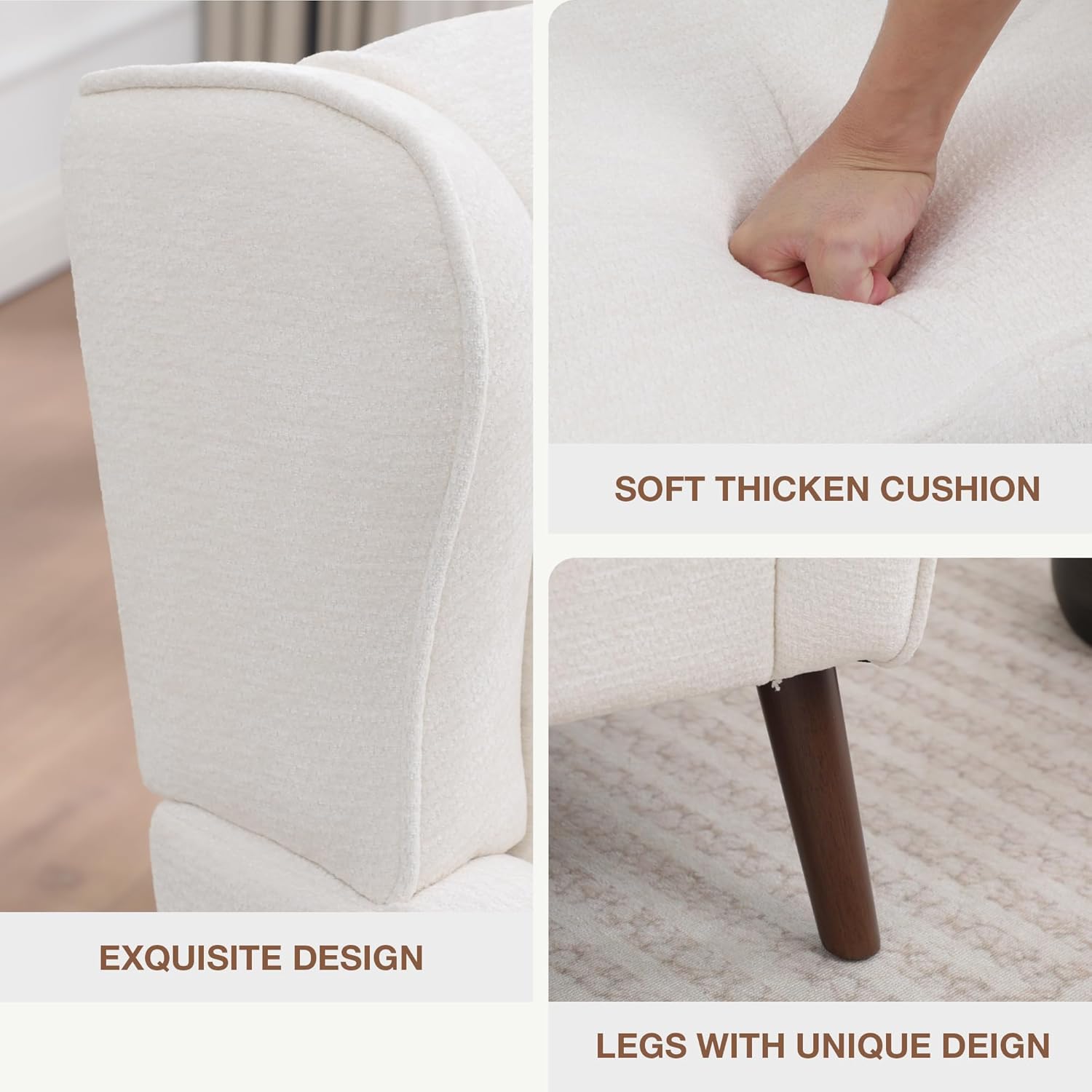 Accent Chair for Living Room,Mid Century Modern Wingback Chair for Bedroom,Upholstered Armchair with Lounge Seat and Wood Legs for Office Apartment Small Room 1PCS Beige