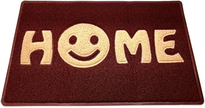 Amazon Co Jp ノーブランド品 オシャレなロゴ入り 玄関マット 60 90 ラグ 屋外用 エントランス スマイル ボルドーｘベージュ ホーム キッチン