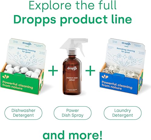 Miniatura 16 de Dropps Detergente para lavavajillas, aroma Fresh Rain, 64 cápsulas, limpia profundamente, empaque de bajo desperdicio, sin prelavado o enjuagado,