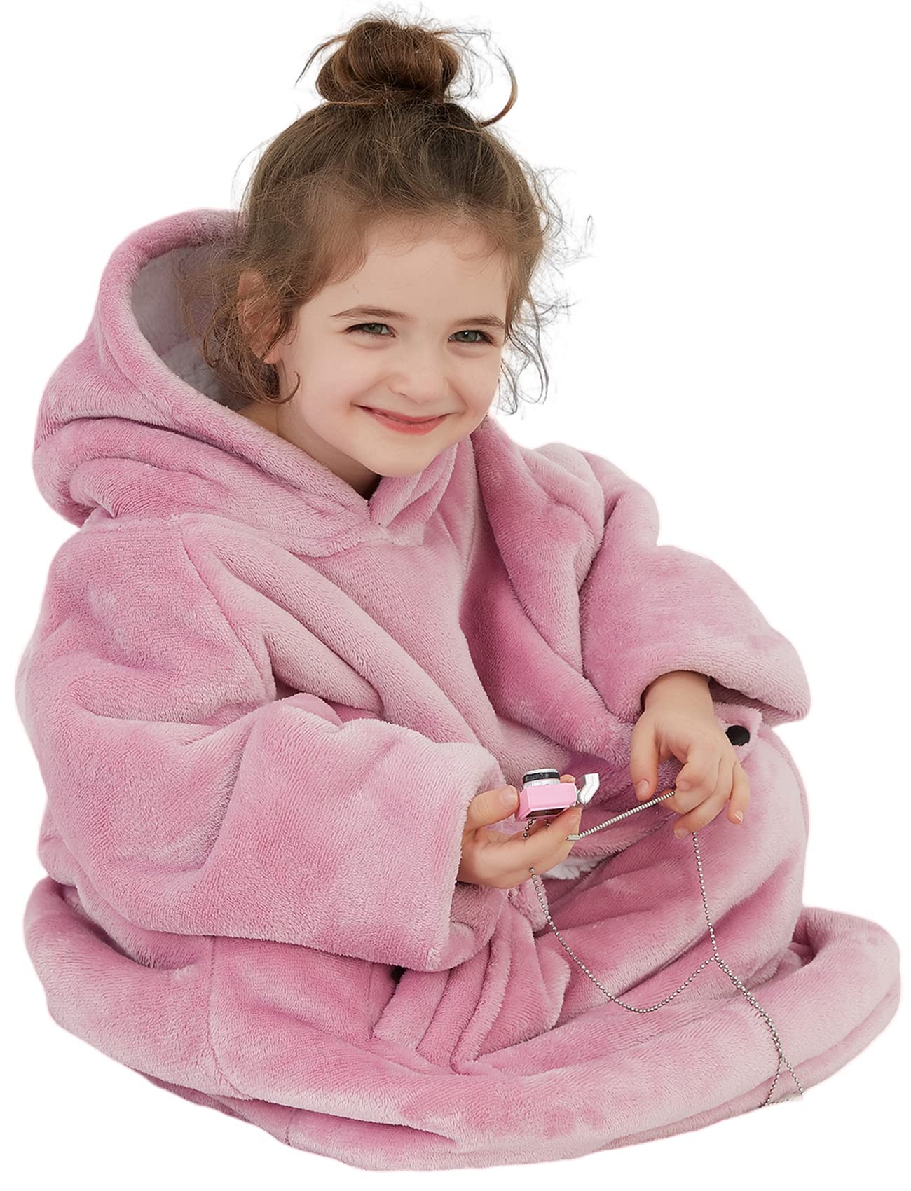NOUKOW Wearable Blanket Hoodie - Kids Sherpa & Flannel Snuggle Sweatshirt With Pocket, Glow In The Dark Rainbow Elk (2-6 YR)