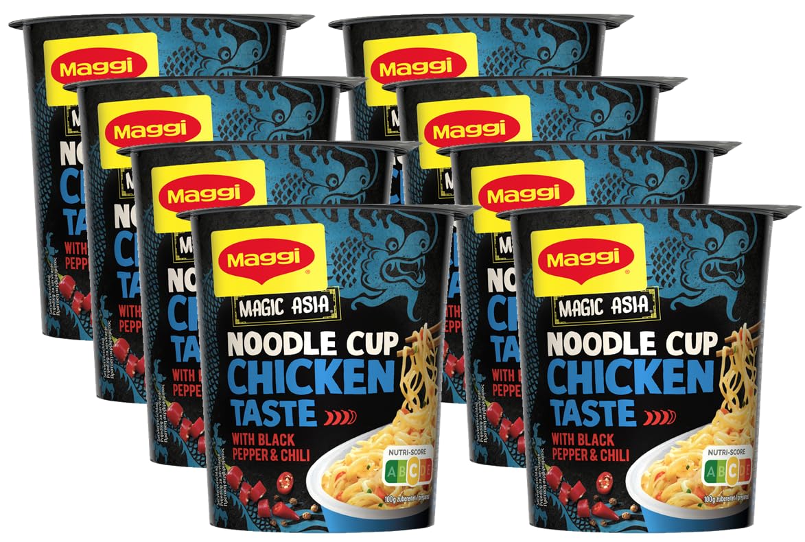 MAGGI Magic Asia Noodle Cup Chicken, Instant-Nudeln, asiatisches Fertiggericht, Hühnchen-Geschmack, mit Gemüse verfeinert, 8er Pack (8x63g)