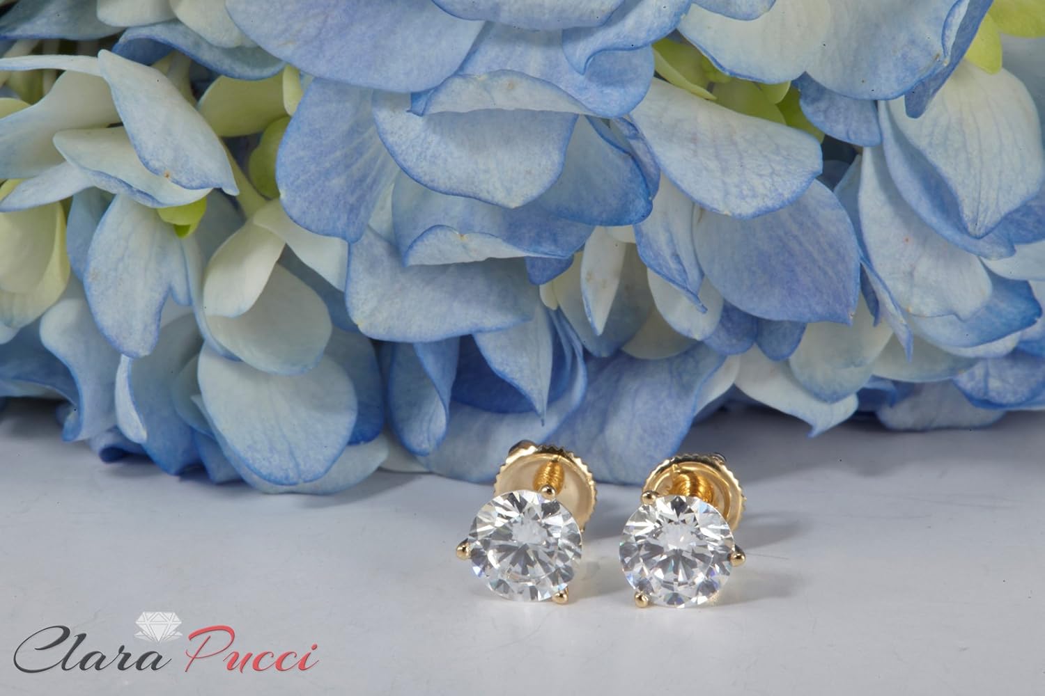 3.94cttw Round Cut Solitaire Genuine Moissanite Unisex Designer 3 prong Stud Martini Earrings 14k Yellow Gold Screw Back