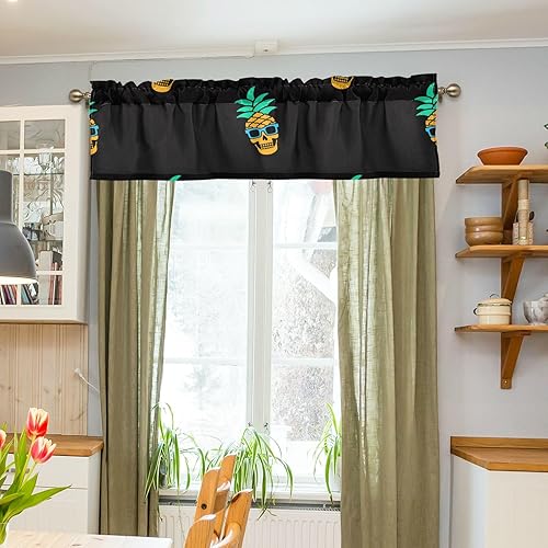 Miniatura 5 de Cortinas de cocina con diseño de piña y calavera fresca con lentes de sol para baño, sala de estar, 18 x 54 pulgadas, cortinas opacas cortas sobre