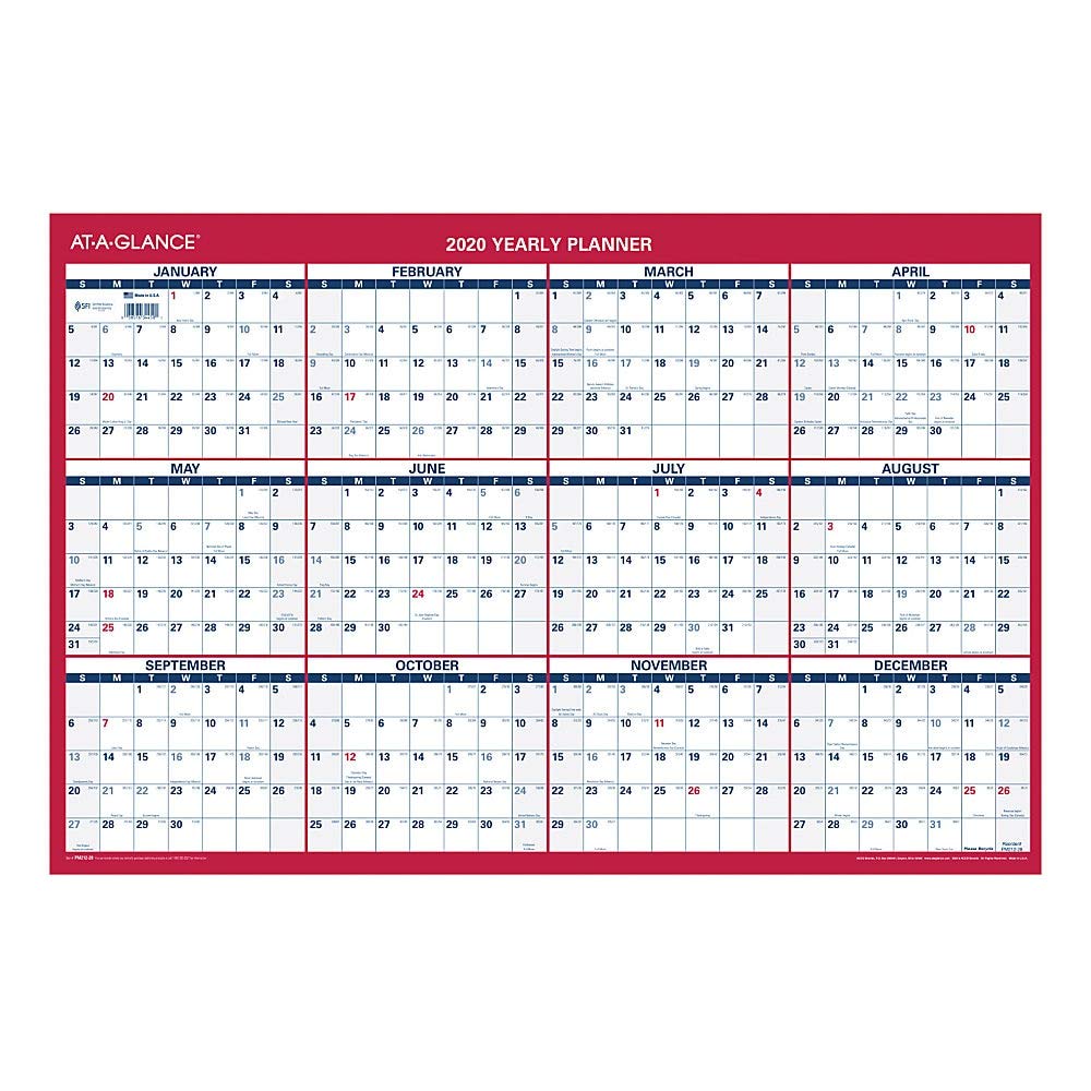 AT-A-GLANCE 2020 - Calendario da parete annuale, 61 x 91,4 cm, XL, verticale/orizzontale (PM21228)