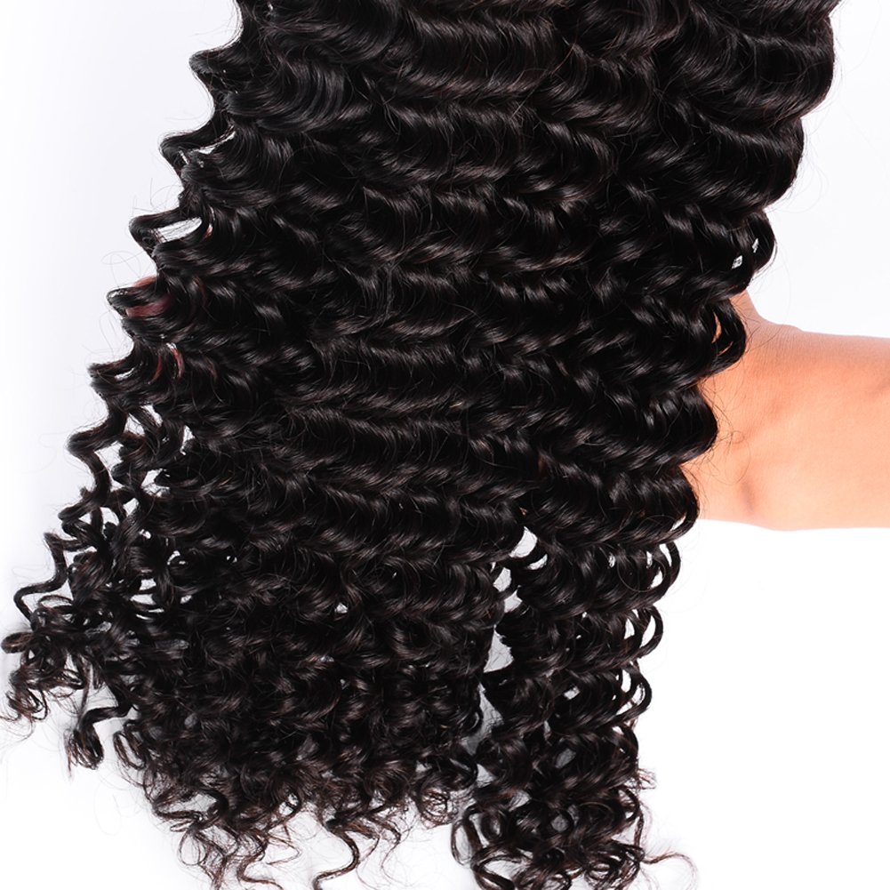Women's Peruvian Virgin Deep Wave Human Hair Weave 3pcs/lot Mixed 12 Inch #1B Black