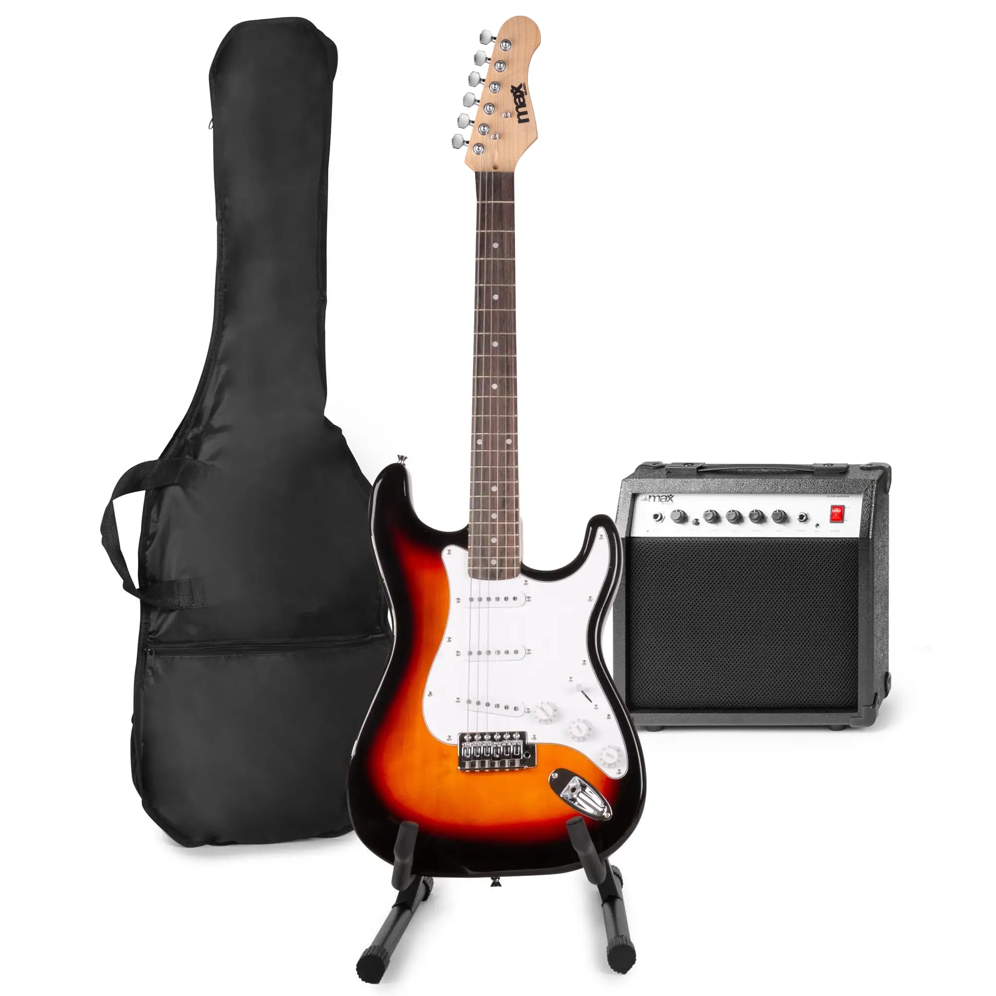 MAX GigKit Set de Guitare Électrique avec Support de Guitare - Sunburst, un Kit Idéal pour Débuter la Guitare