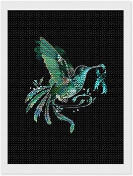 Dolrlasin Hummingbird Teal Ribbon Ovarian Cancer Diamond Art Painting Art Kits Diamond Art Painting Diamond Art Kits 5D Diamond Art Painting Kits DIY Diamond Art for Home Wall Decor 12"x16"