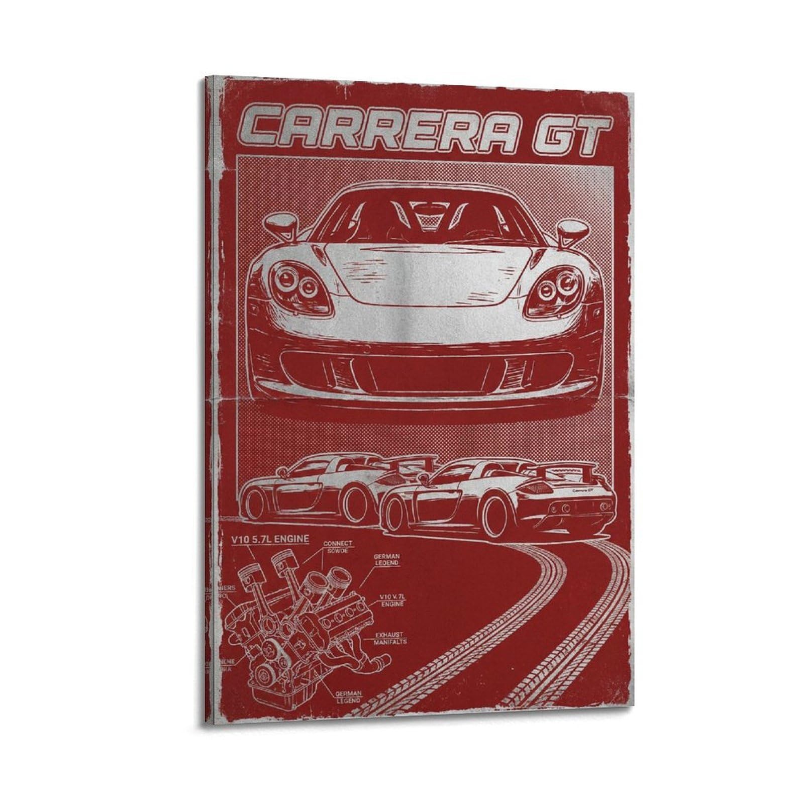 Xkuga Boys Frame-Style Classic Supercar Poster Carrera Gt V10 Roadster Racing Modern Decorative Canvas Prints - Ideal Wall Art For Family, Man Cave, Game Room, & Girls Bedroom 16X24inch(40X60cm)