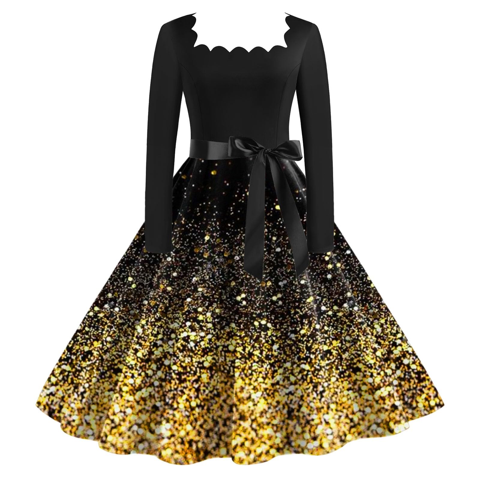 Vestito Natalizio Donna, Abito Natale Donna Invernale Maniche Lunghe Eleganti Mini Abito Rockabilly Audrey Hepburn Vestito Elegante Stile Christmas Casual Vita Alta Regalo di Natale