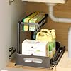 Under Sink Organizer Kitchen Storage L Shape Metal, 2 Tier Cabinet Bathroom Organizion with Pull Out Sliding Drawers, Multi-Use Countertop Storage Shelf, Under Rack for Kitchen, Office, Black