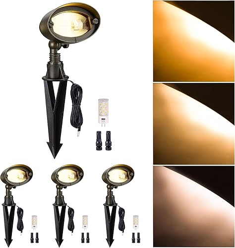 Miniatura 26 de Gardenreet Luz de inundación de latón macizo – Luz LED de lavado de pared de bajo voltaje para paisaje, 12 V, resistente al agua cableada al aire