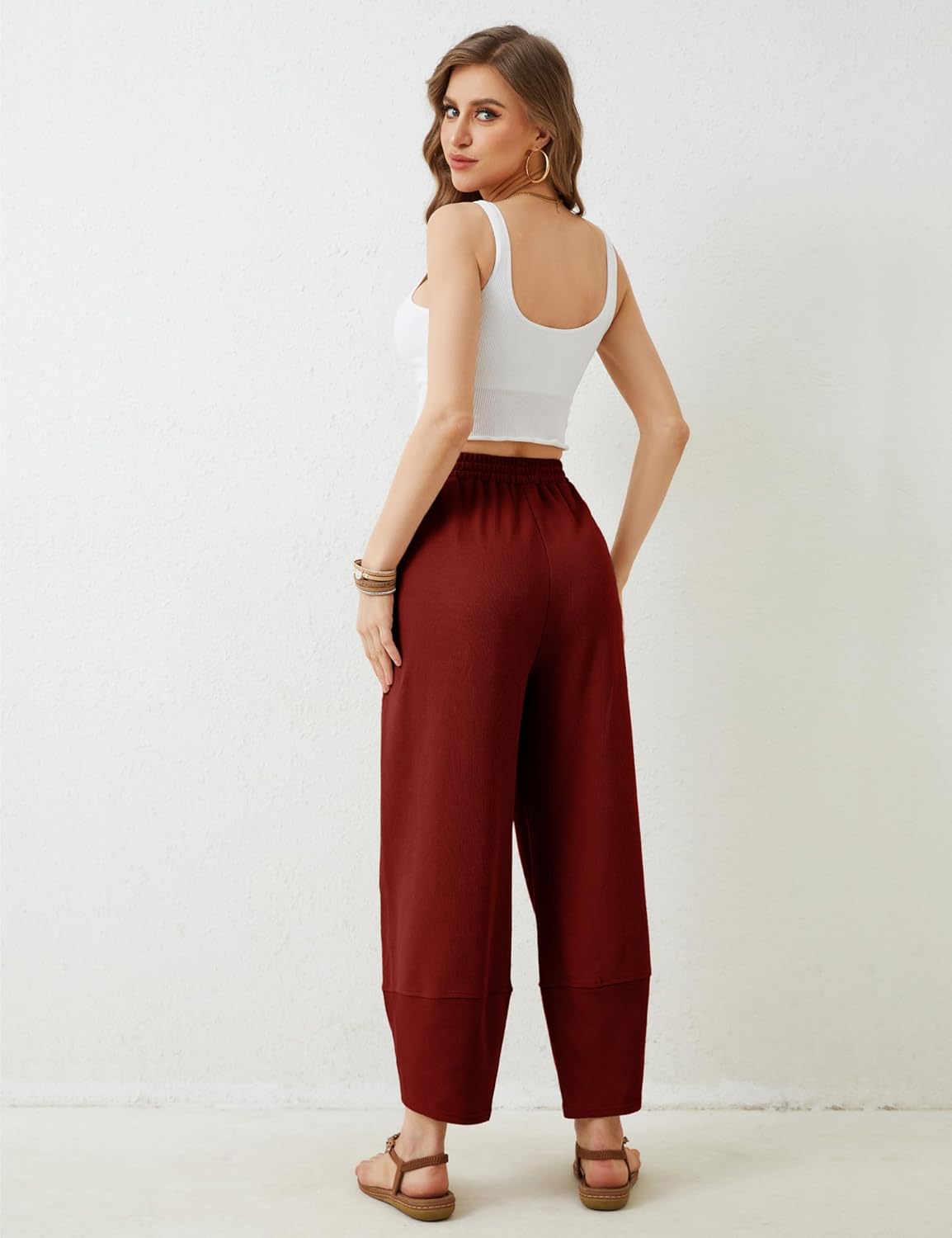 Xiaoxuemeng Womens Baggy Wide Leg Pants Casual Elastic Waisted Palazzo Harem Pants with Pockets - Image 3