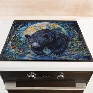 Silicone Stove Mat for Glass Top Stove, Exquisite Moon - Shadowed Bear Electric Stove Cover Mat, 28 x 20 Inch Heat - Resistant Gas Gtove Burner Covers Glass Stove Top Protector