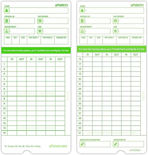 Miniatura 2 de 5 tarjetas de tiempo uPunch para HN3 color verde 300 tarjetas uPunch Time,100 tarjetas uPunch Time,50 tarjetas uPunch Time