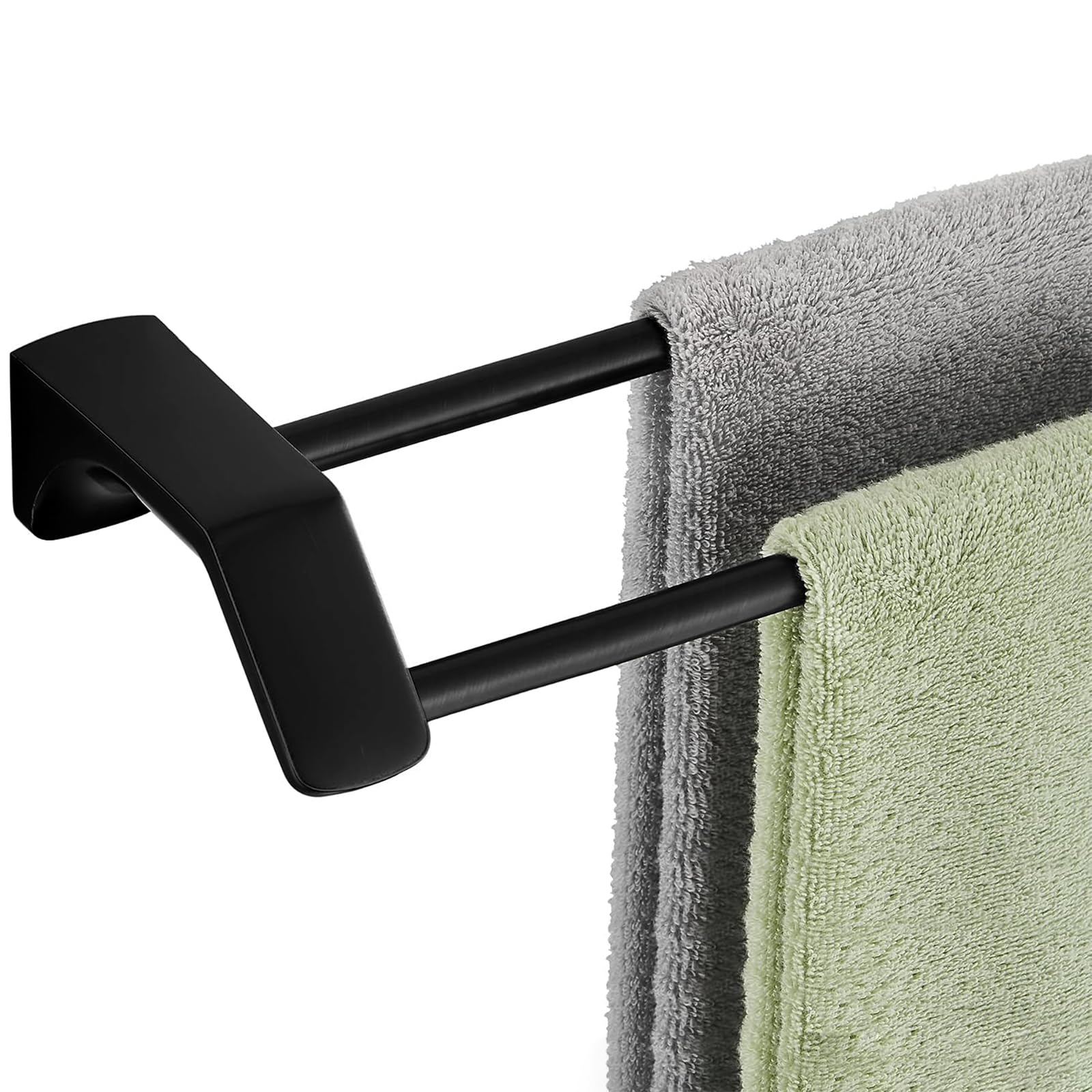 HONPHIER Double Towel Rails Screw Wall Mounted Towels Rack Dual Rod Towel Shelf Bar SUS304 Stainless Steel Towel Holder for Bathroom Shower Storage, Kitchen, Hotel (Black, 60CM)