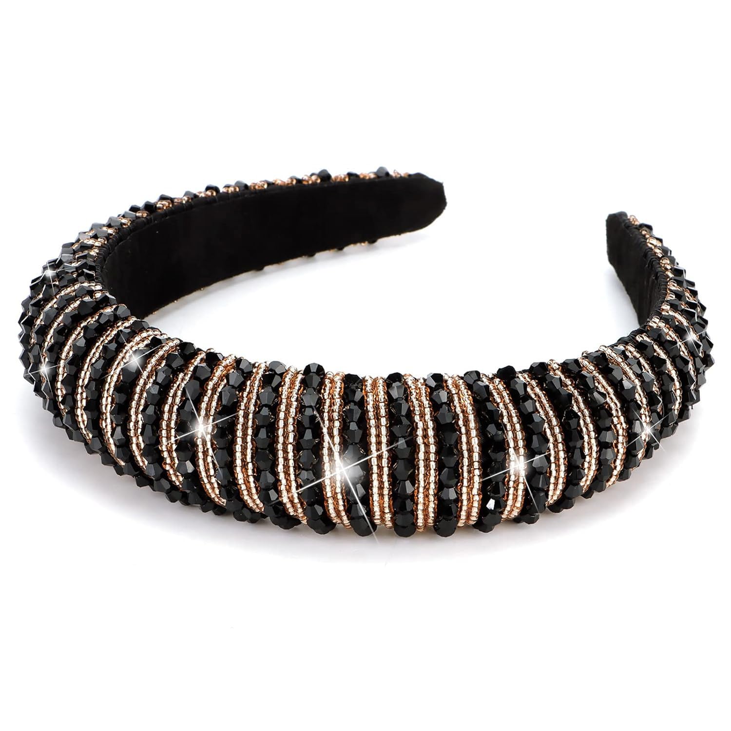 Shining Diva FashionStylish Full Crystal Luxury Hairbands | Fancy Shiny Bling Diamond Sparkle Crystal Beaded Headband | Hand-Woven Black White Pink Padded Rhinestones Hair Accessories, 1 count (Pack