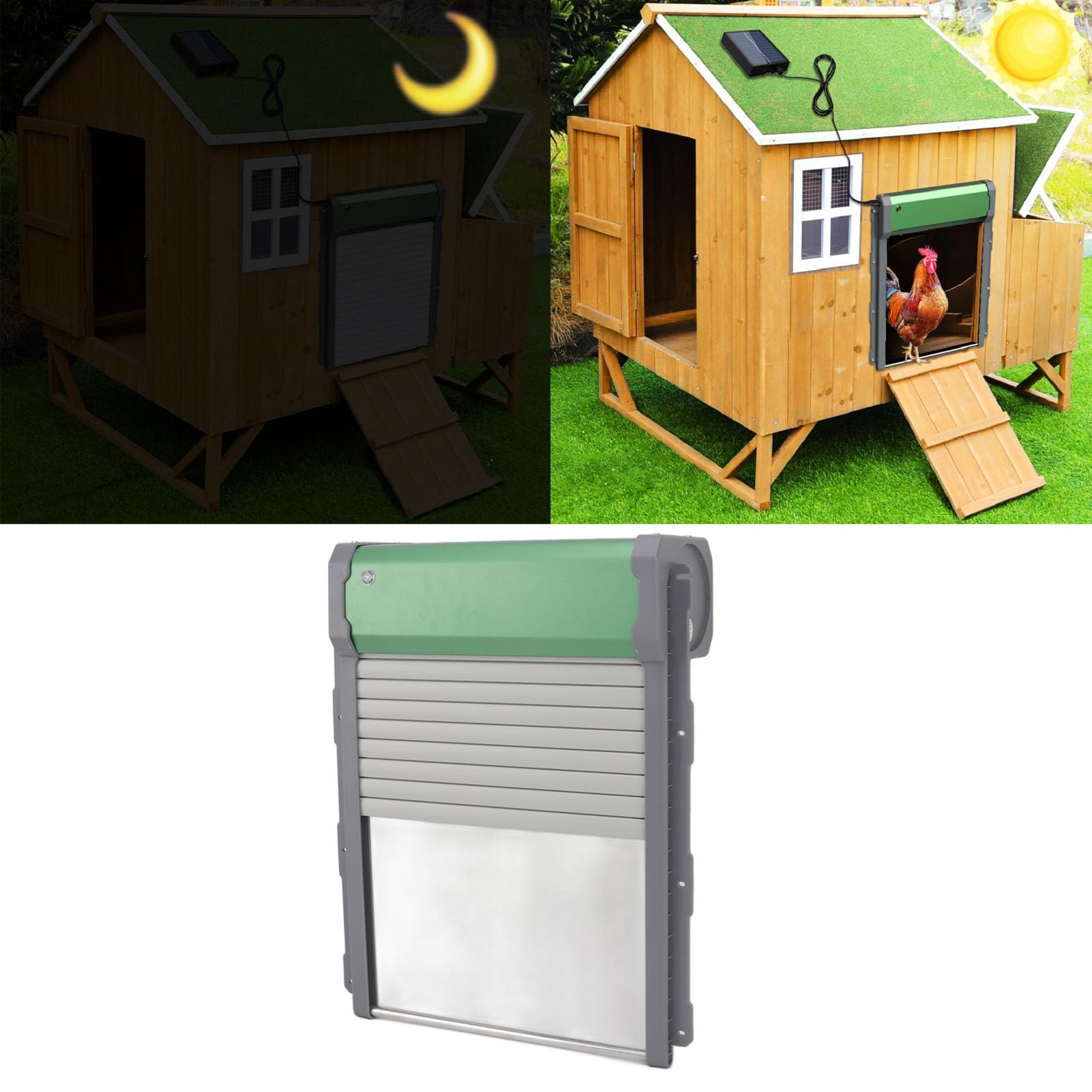Puerta Automática para Gallinero con Energía Solar, Temporizador y Sensor de Luz, Puerta de Aluminio IP67 para Aves de Corral, para Patos, Gansos, Control Remoto, Modo Manual, Resistente a la