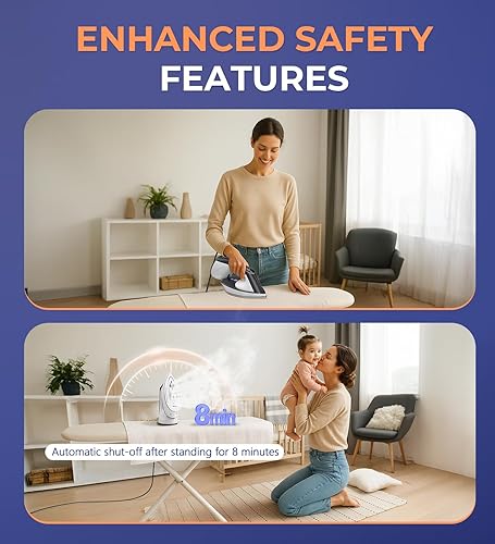 Miniatura 5 de Vaporizador para ropa, vaporizador y plancha 2 en 1 de 1600 W con placa de cerámica grande, potente vapor turbo, control inteligente de temperatura,