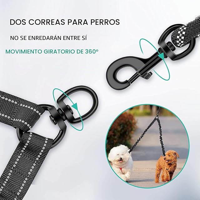 Foto 4 de 7 de Correa Doble para Perros, Correa Perro Elastica Reflectante, Acolchada Acoplador De Perro, Cuerda De Tracción