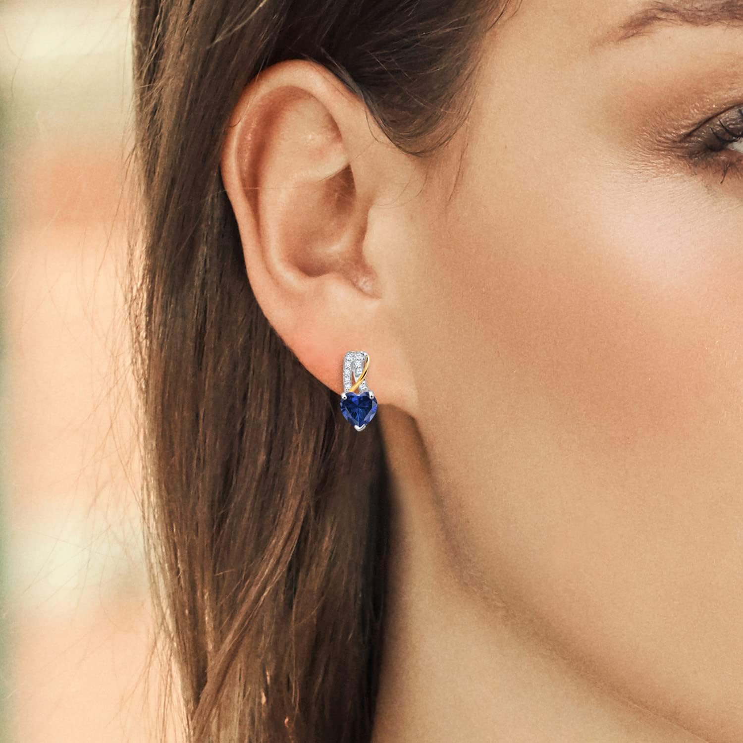 Gem Stone King 2-Tone Infinity Heart Earrings for Women | 925 Silver 10K Yellow Gold | 6MM Gemstone Birthstone and Lab Grown Diamond | Jewelry Gifts for Mom Her Wife