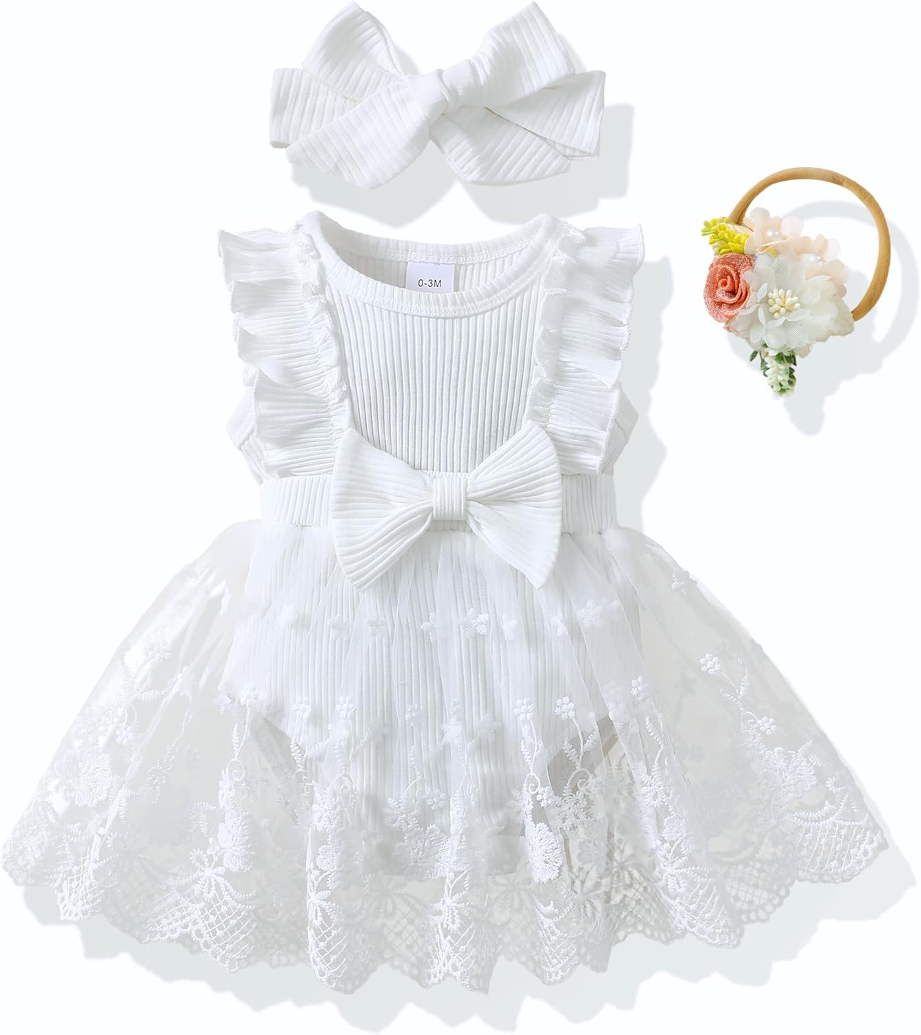 Renotemy Newborn Baby Girl Lace Romper Infant Summer Boho Flower Tulle Dress Party Gifts Newborn Photography Outfits