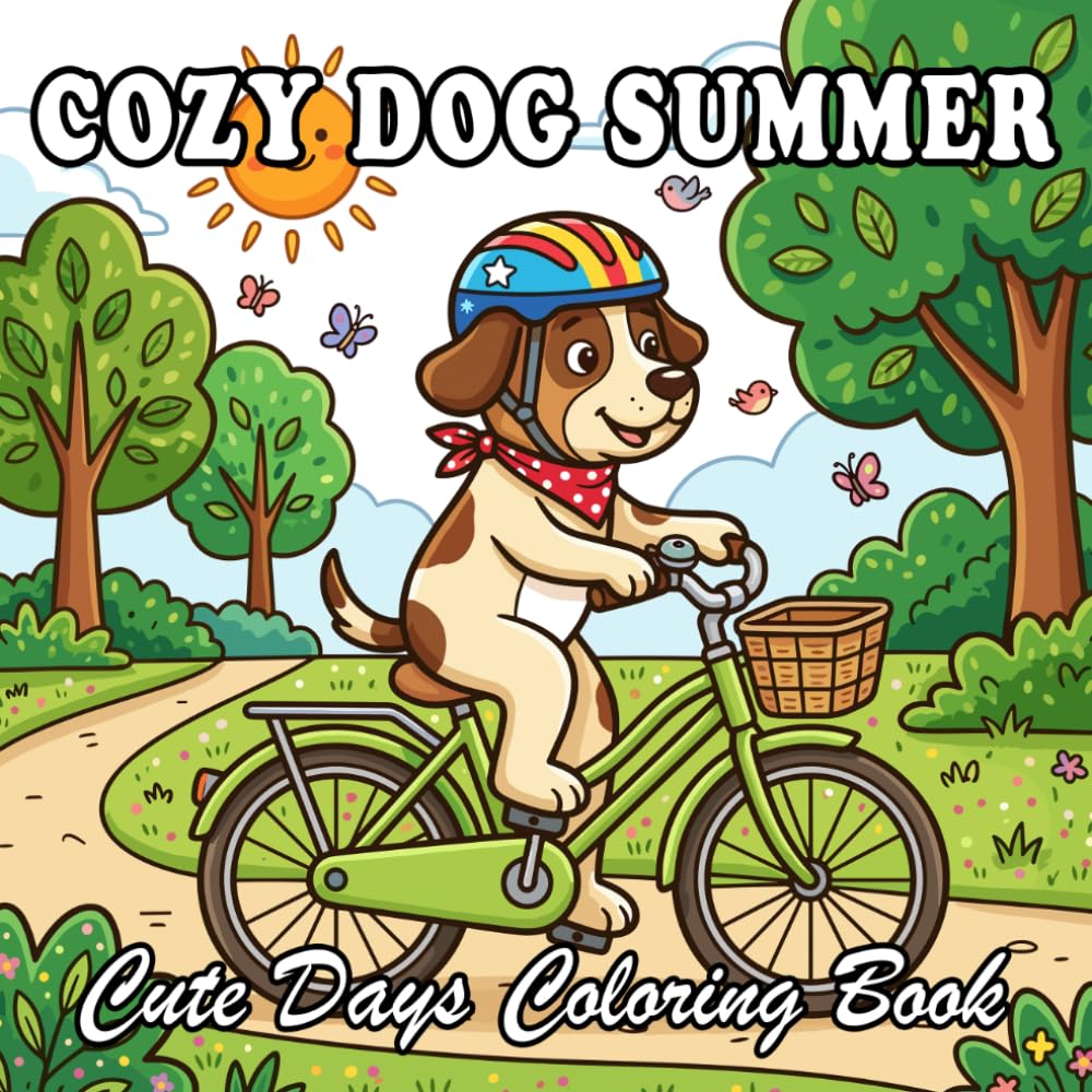 Cozy Dog Summer Coloring Book: Cute Dogs in Relaxing Summer Scenes for Kids and Adults