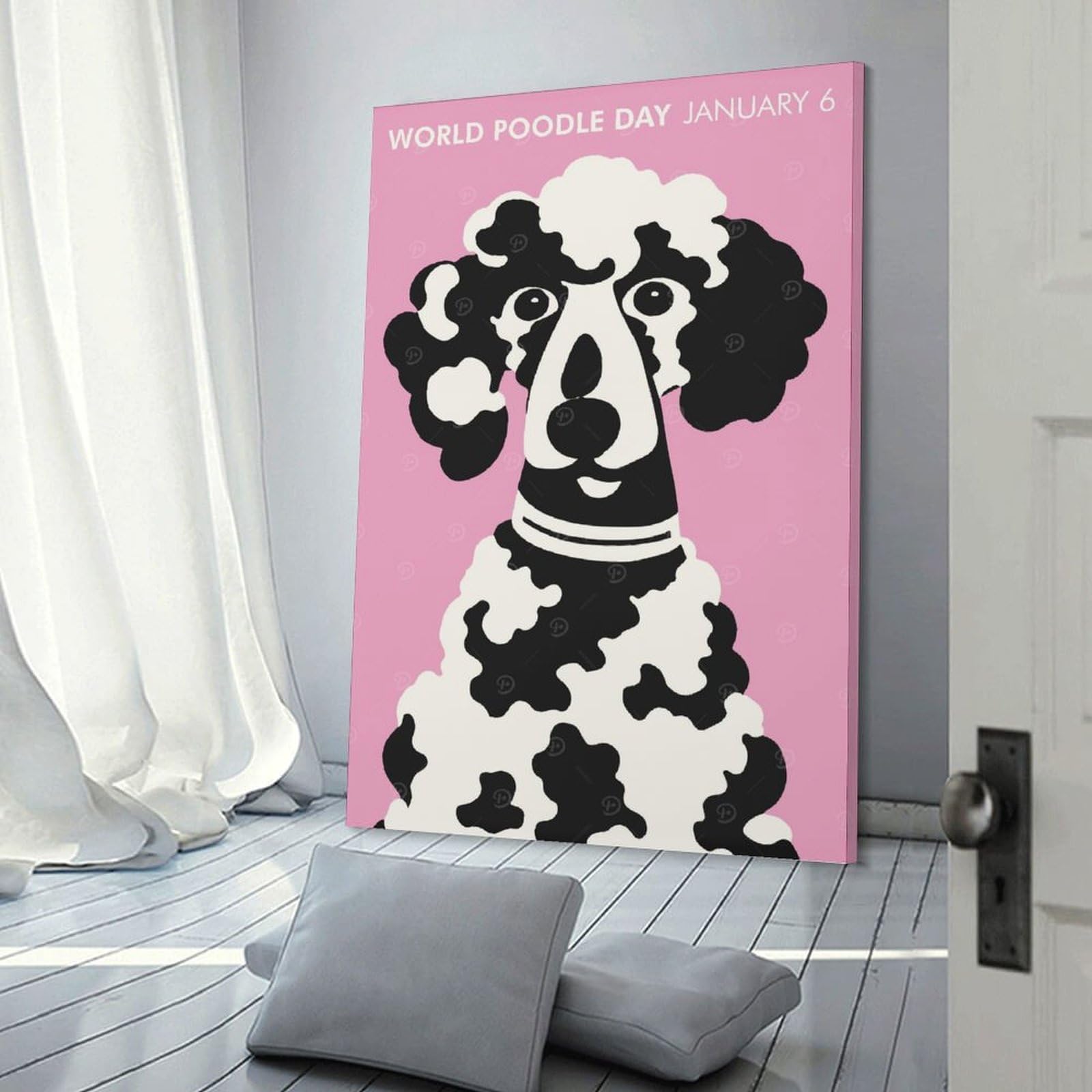 Junmoney Canvas Wall Art World Poodle Day Pink Art, 24x36inch(60x90cm), for Living Room, Lounge Or Sitting Room, Canvas Styling for A Polished Room Look