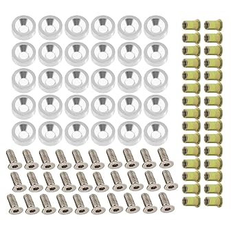 30 PCS CNC Billet Aluminum Washers Stainless Steel Bolts Carbon Steel Rivet Nuts for Bumper Fender Engine Bay Body Decoration Dress Up Kit Silver