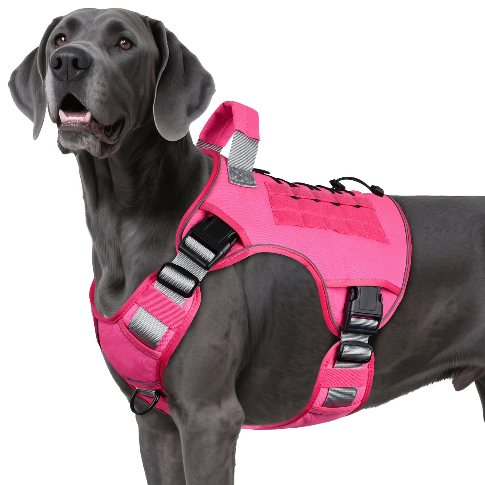 WINGOIN Arnés táctico para perros extragrandes, resistente sin tirones con asa, ajustable, reflectante, chaleco militar K9 de pastor alemán para entrenamiento, caminar, color rosa (XXL)