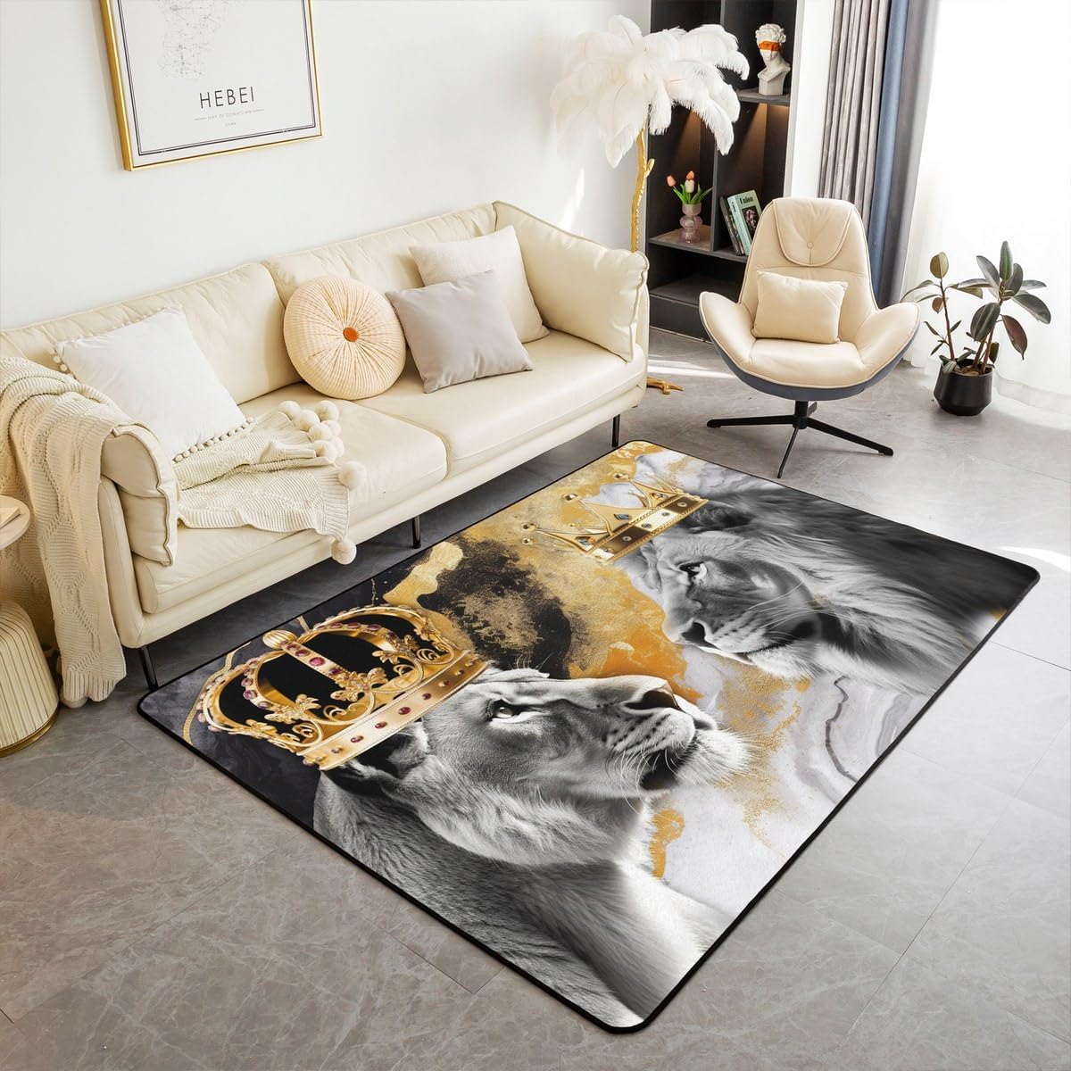 Tapis lion 3D antidérapant facile à nettoyer pour chambre et salon