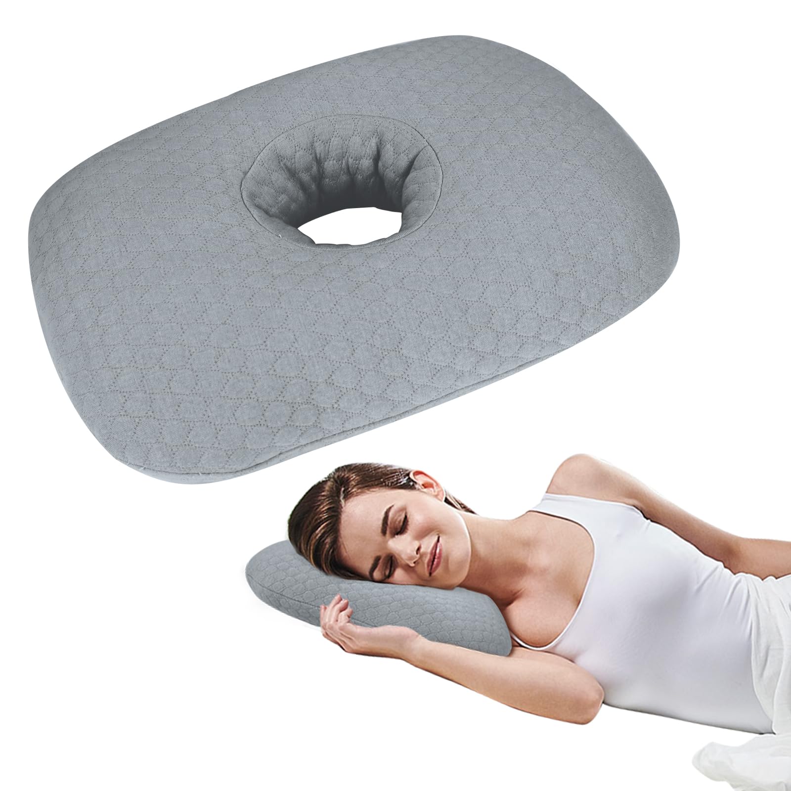 RoamReady Ear Piercing Pillow for Side Sleepers, Ear Pillows with Holes for Pain, Earring Inflammation Pressure Sores, Cotton Earring Pillow for CNH