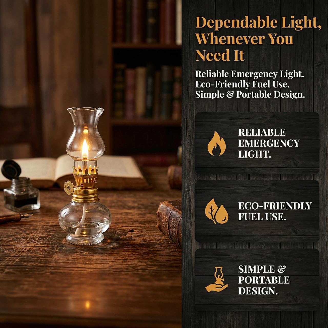 Vintage Glass Oil Lamp with Wick Small Oil Lamp 4.52 X 1.96 X 1.96 in Desktop Kerosene for Indoor Use Emergency Lighting Home Tabletop Use