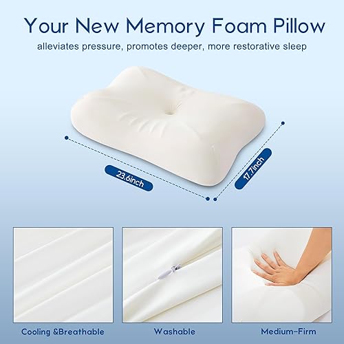 Miniatura 3 de Almohada cervical de espuma viscoelástica para aliviar el dolor de cuello, almohada ortopédica ergonómica Queen con enfriamiento de doble altura,