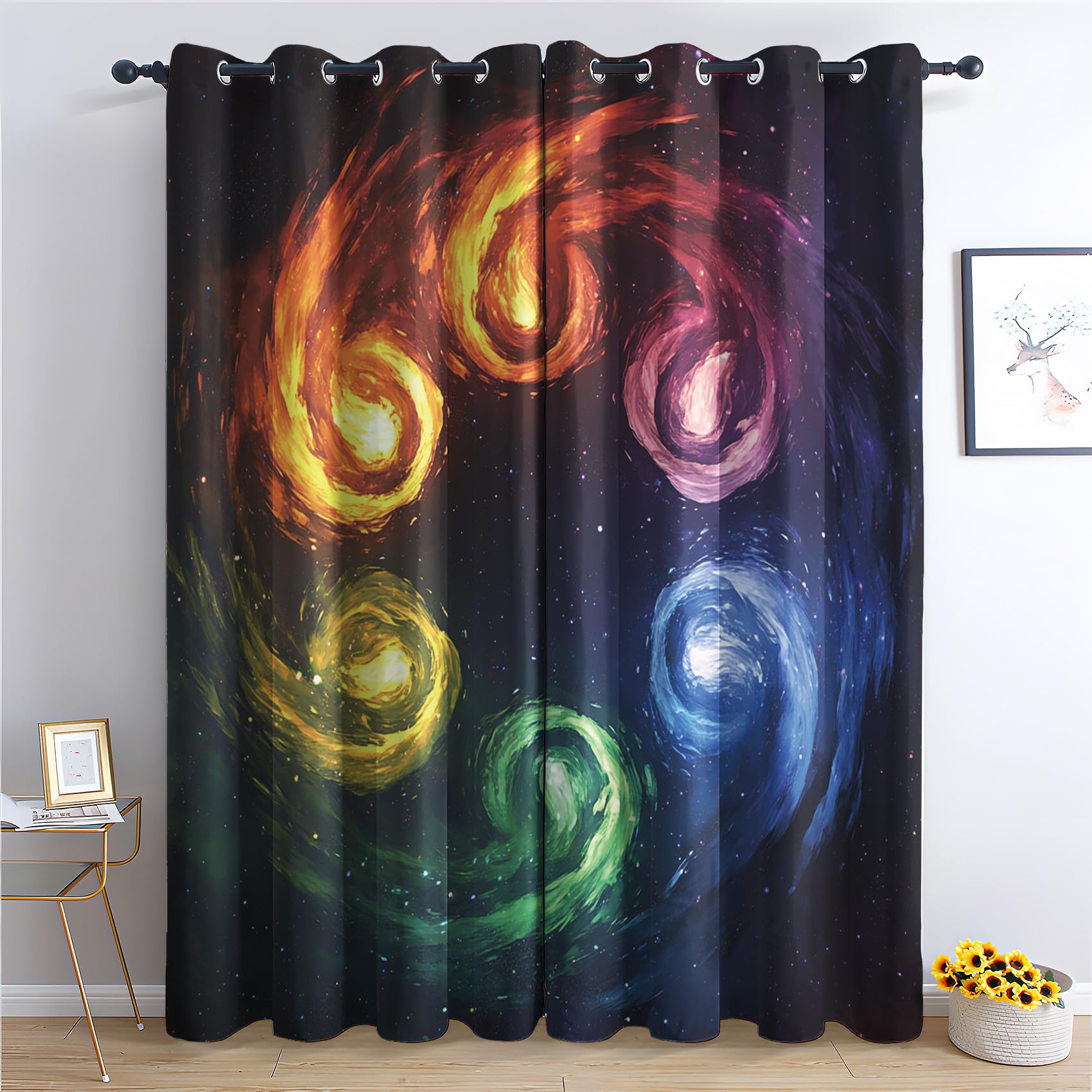 Zcwl Multicoloured Chakra Curtains For Bedroom Living Room - Yoga Spiritual Blackout Curtains - Thermal Eyelet Curtains & Drapes - 54 Drop Patterned Window Treatments - 46X54 Inch (W X L) 2 Panels