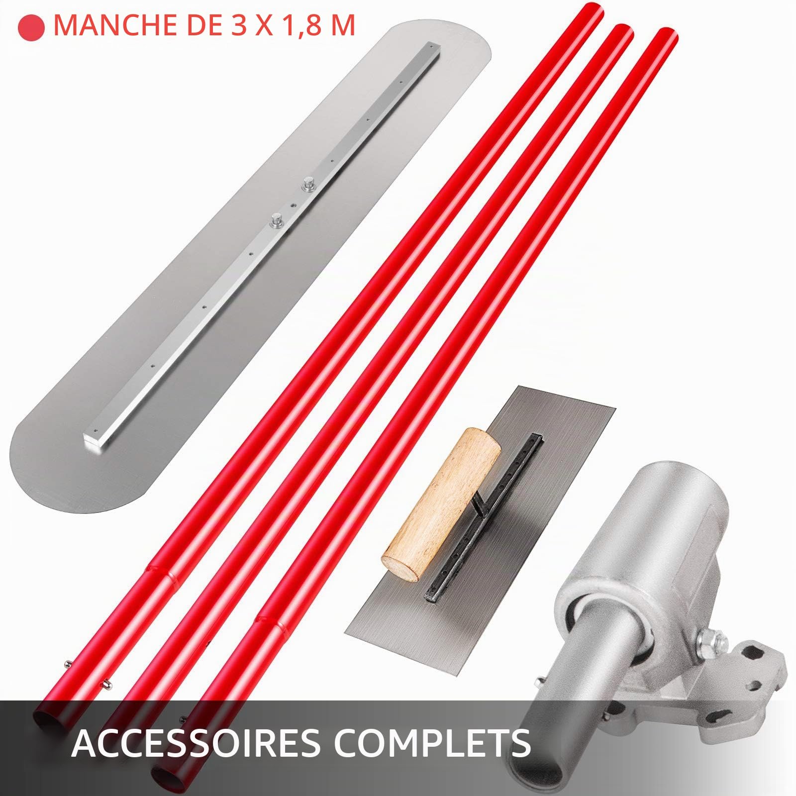 VEVOR Truelle de Maçon 1200x200 mm Bull Float, Grande Taloche Couteau à Enduire avec 3 Poignées de 1800 mm, Spatule Pro
