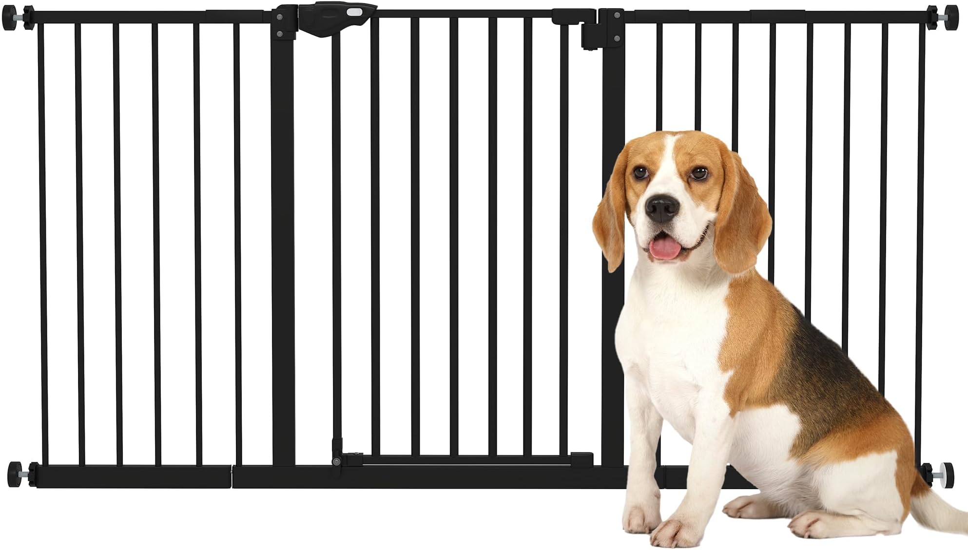 PawHut Dog Gate Stair Gate Pressure Fit Pets Barrier Auto Close for Doorway Hallway, 74-148cm Wide Adjustable, Black